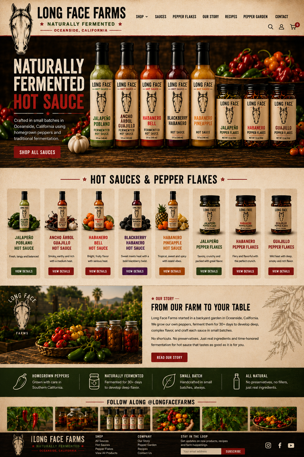 Long Face Farms naturally fermented hot sauce homepage
